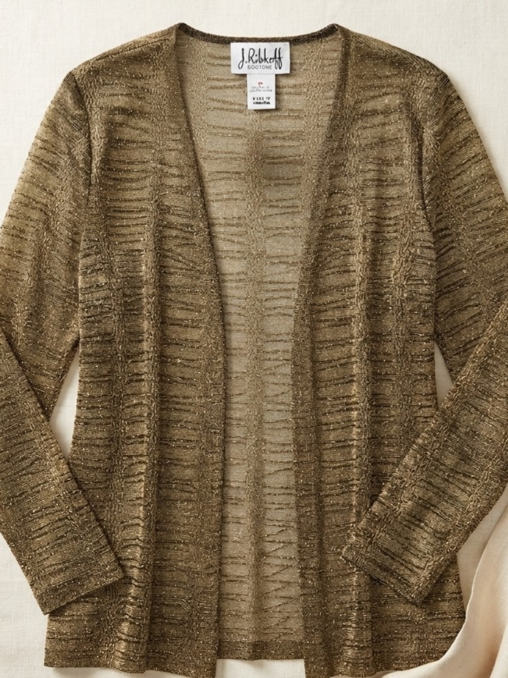 J. Ribkoff Metallic Gold Sheer Lightweight Cardigan – Size 12